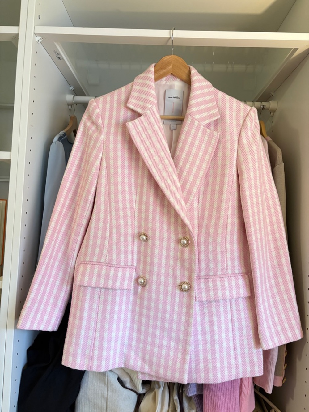 Womens Pink Striped Blazer Jacket
